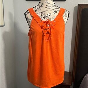 Cato Vibrant Orange Lace-Up Tank Top